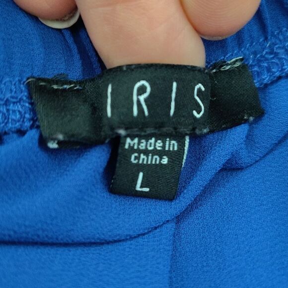 IRIS Blue Strapless High Rise Sheer Wide Leg Jumpsuit Large - Picture 9 of 11